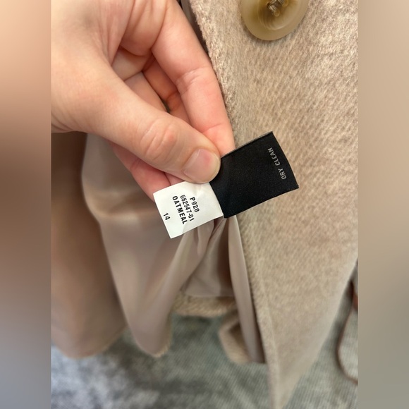 Oatmeal Beige Wool Blend Tailored Trench Dress Coat Formal Collared Jacket✨ - Picture 5 of 6